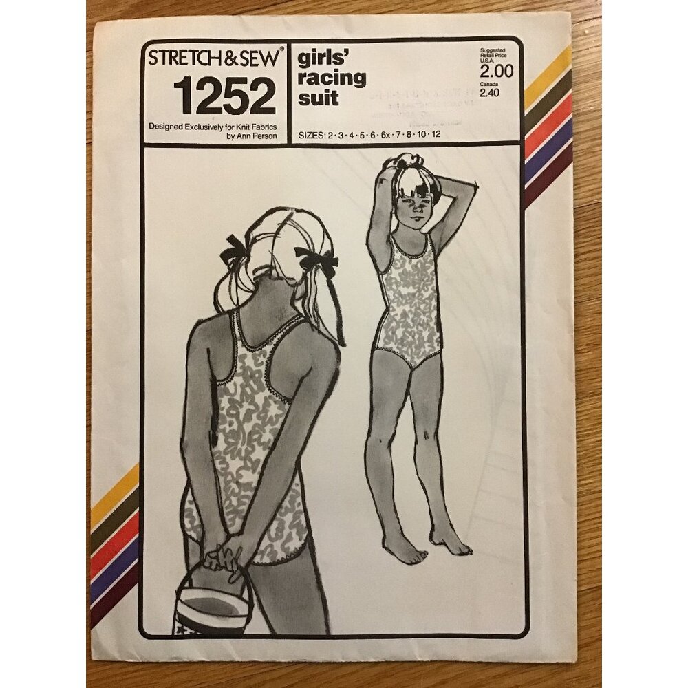 Girls Racing Suit Pattern UNCUT Bathing Suit Swimsuit Stretch and Sew 1252